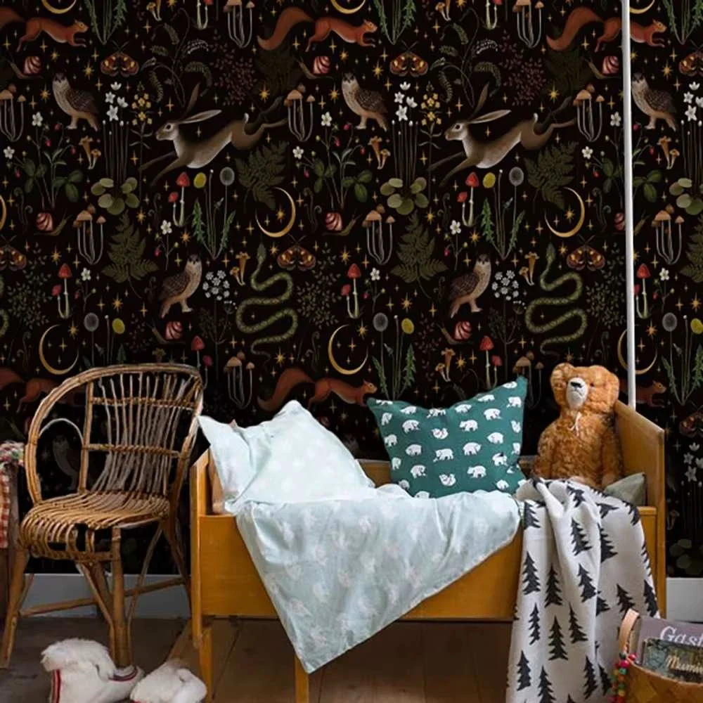 FUNLIFE Woodland Forest Animals Mushroom Cottagecore Wallpaper Peel Stick‎ Decor